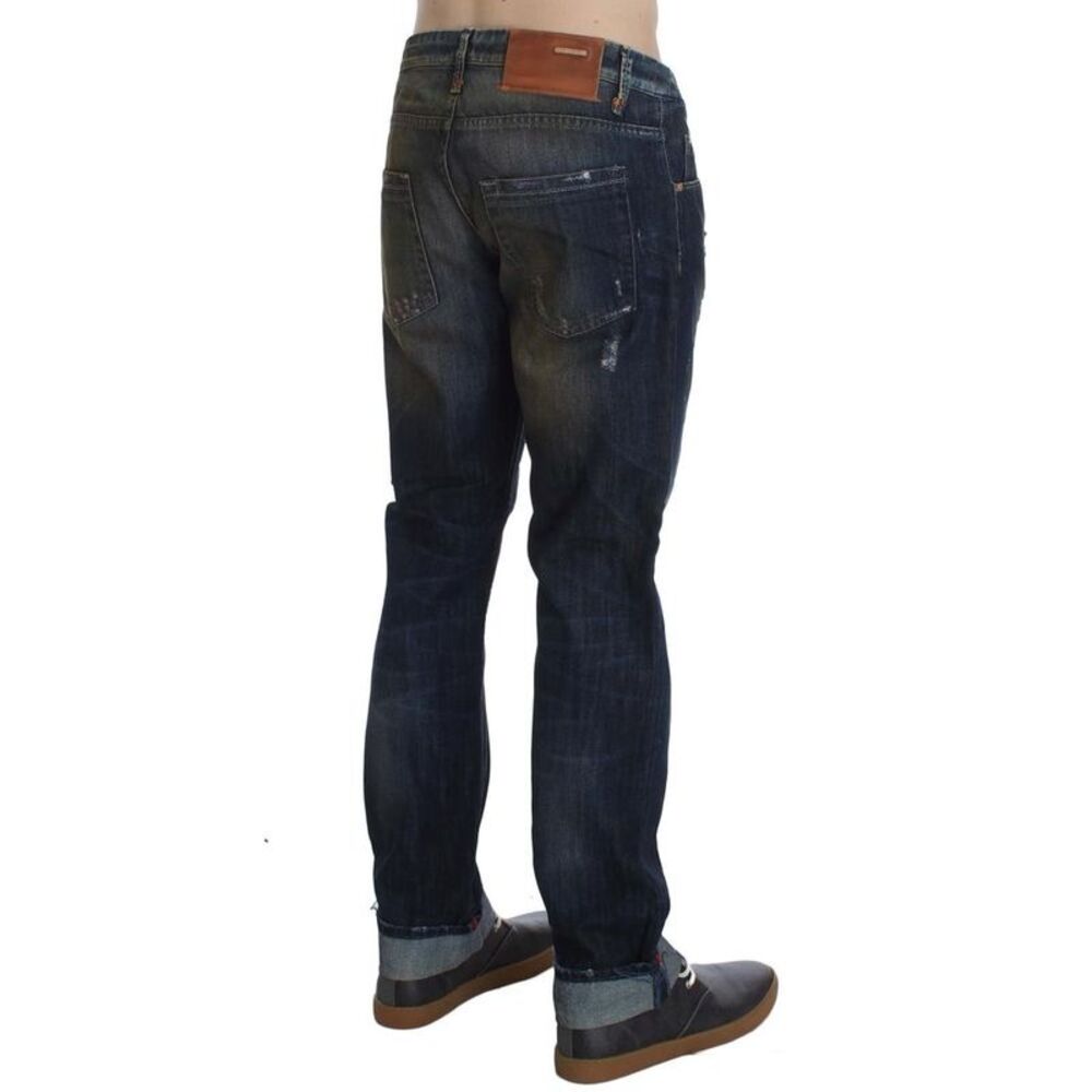 Acht Distressed Straight Leg Jeans Men Blue Bottoms
